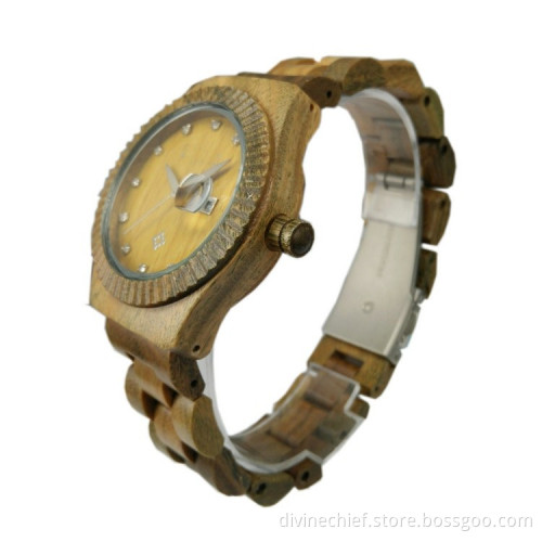 Luxury Fashion Quartz Movement Complete Calendar,Water Resistant Feature Wooden Watch